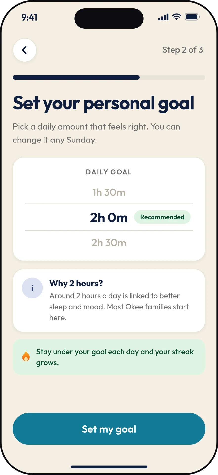 Okee set your personal daily screen time goal screen